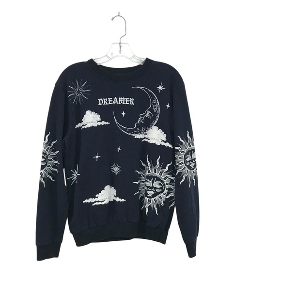 On Fire Dreamer Sweatshirt Navy Size Large Celestial Crewneck Vintage - Picture 6 of 6